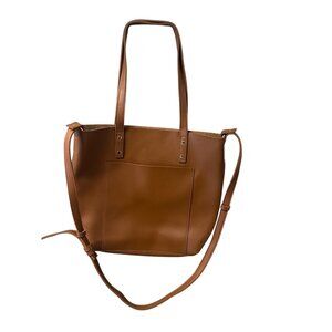 Henny+Lev Brown Faux Leather Tote Bag With Adjustable Strap & Open Inner Pocket
